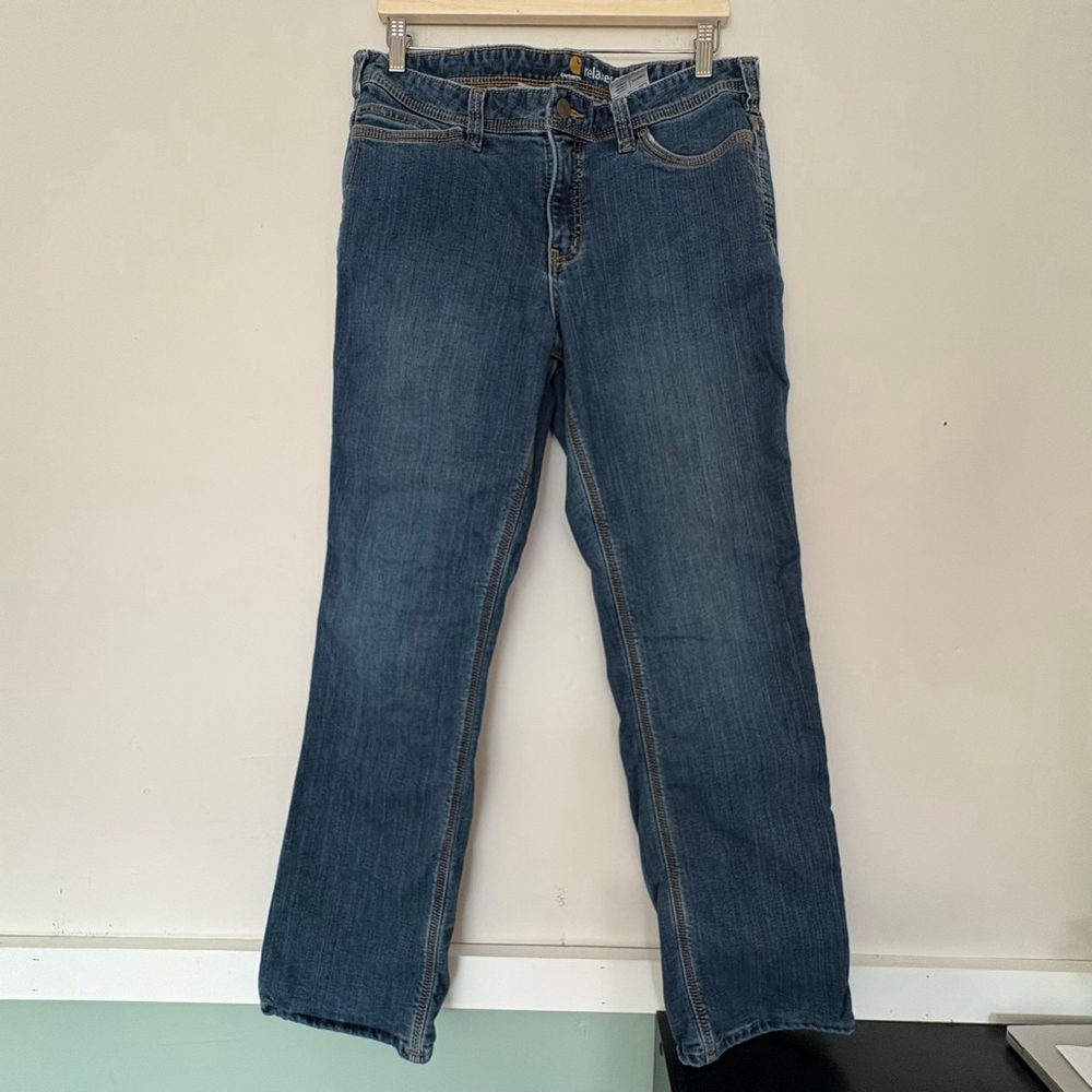 Women's Carhartt Jeans Relaxed Fit Blue Denim Size 12 flannel lined
